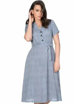 Banned Ditzy Floral 40's Shirt Dress Blue