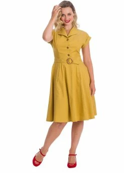 Banned Spot Perfection Polkadot 50's Swing Dress Mustard
