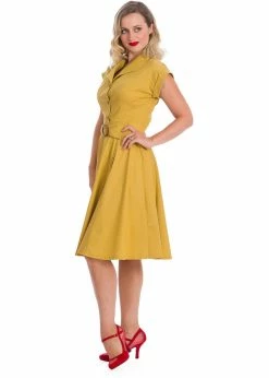 Banned Spot Perfection Polkadot 50's Swing Dress Mustard -succubu shop banned DR16505 spot perfection dress must 2 1024x1024