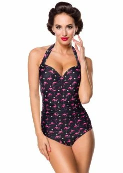 Belsira Flamingo 50's Bathing Suit Black Pink