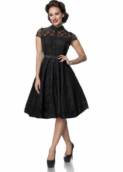 Belsira Stella Lace 40's Swing Dress Black