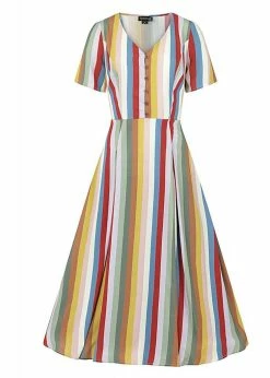 Bright & Beautiful Daisy Deckchair Stripe Rainbow 60's Dress Multi