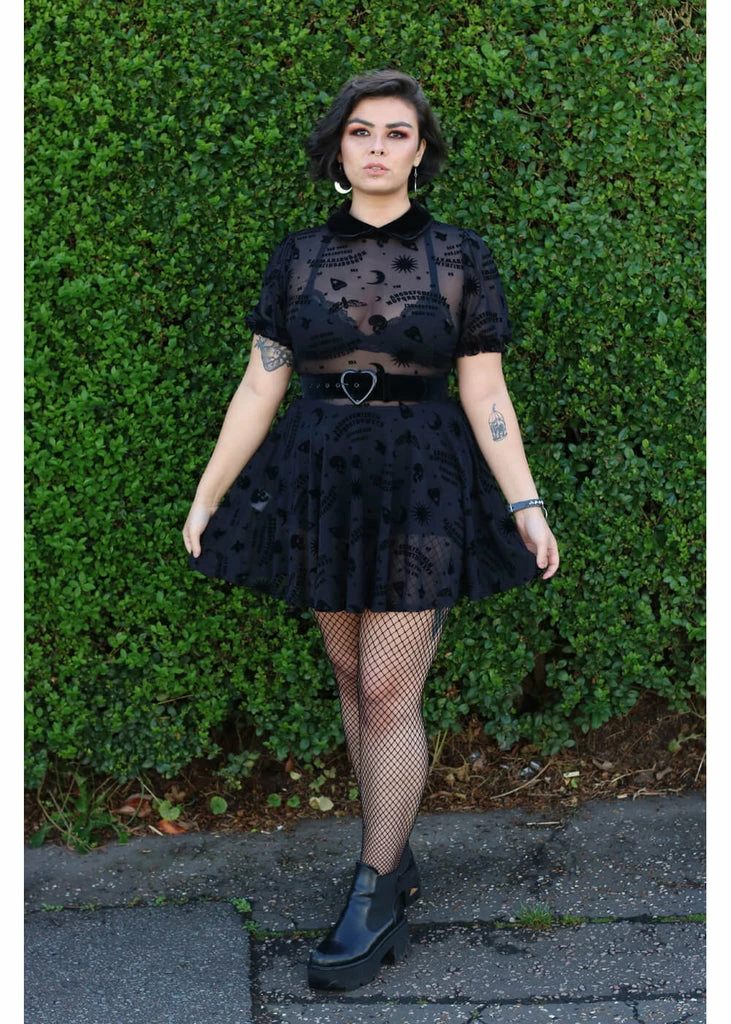 Collectif Ana Ouija Mesh 60's Skater Dress Black 3 Collectif Ana Ouija Mesh 60's Skater Dress Black - Image 3