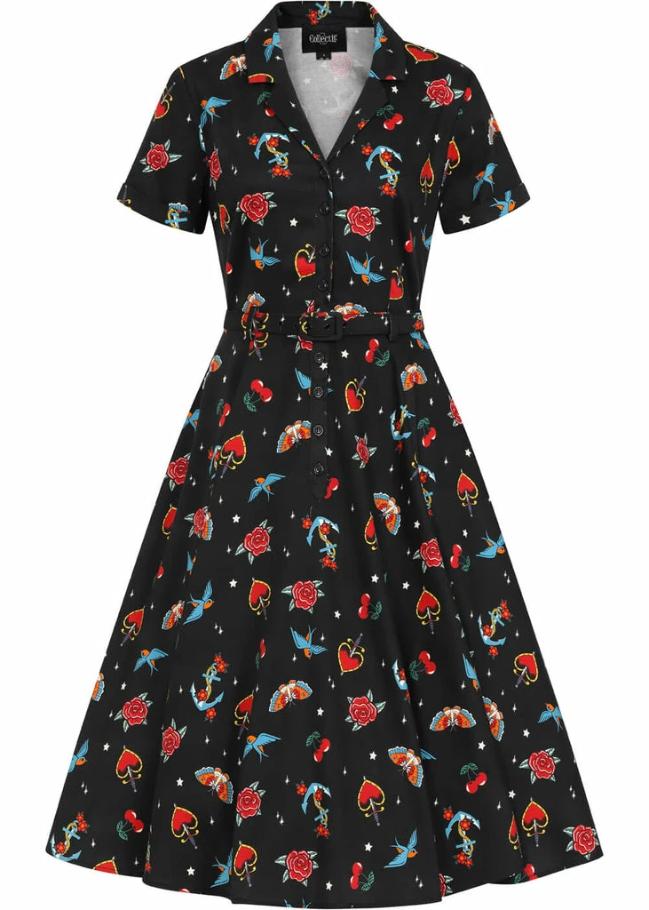 Collectif Caterina Old School 50's Swing Dress Black