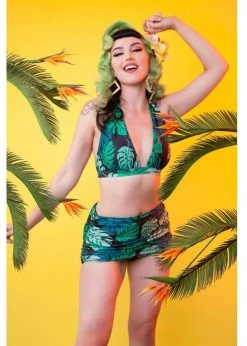 Collectif X Playful Promises Green Palm 50's Bikini Top Multi Colour
