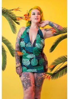 Collectif X Playful Promises Green Palm 50's Swimsuit Multi