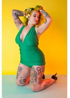 Collectif X Playful Promises High Shine 50's Swimsuit Green -succubu shop collectif PPCL020 high shine swimsuit green 0 1024x1024