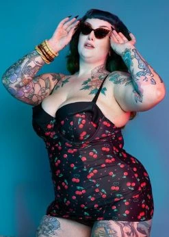 Collectif X Playful Promises Cherry Love 50's Swimsuit Black