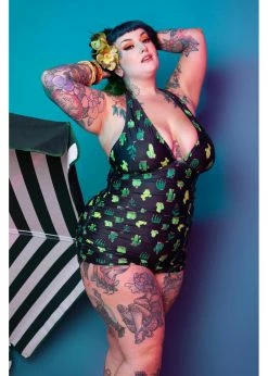 Collectif X Playful Promises Cactus 50's Swimsuit Black -succubu shop collectif PPCL024 cactus swimsuit blk 2 1024x1024