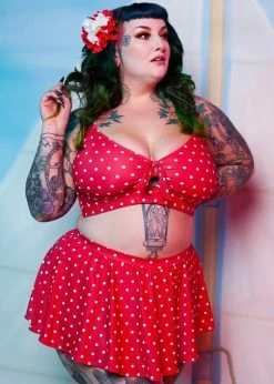 Collectif X Playful Promises Polkadot Knot 50's Bikini Top Red