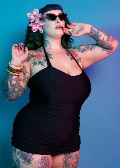 Collectif X Playful Promises High Shine 50's Swimsuit Black