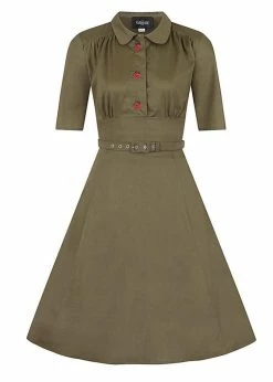 Collectif Doriane Strawberry 40's Swing Dress Green