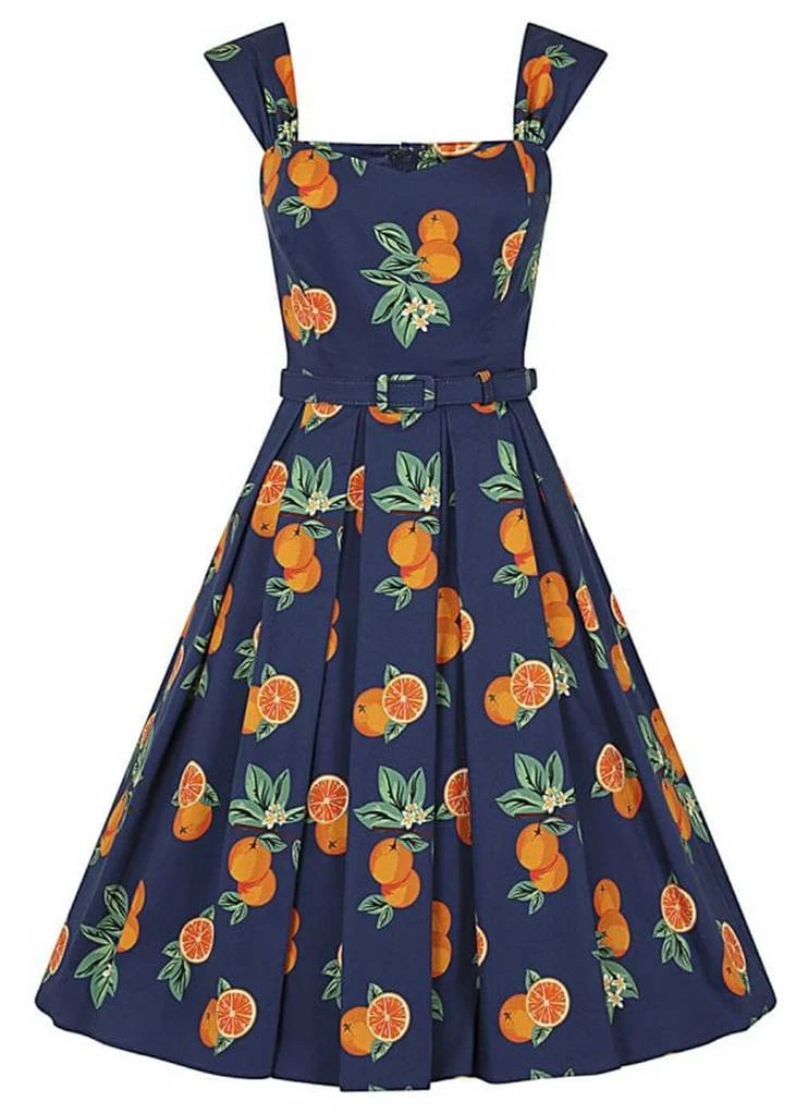 Collectif Jill Oranges 50's Swing Dress Navy 2 Collectif Jill Oranges 50's Swing Dress Navy - Image 2