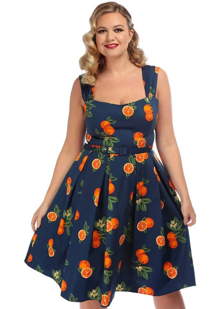 Collectif Jill Oranges 50's Swing Dress Navy 4 Collectif Jill Oranges 50's Swing Dress Navy - Image 4