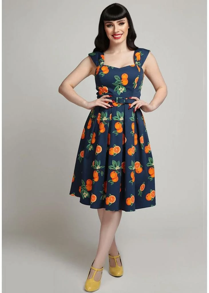 Collectif Jill Oranges 50's Swing Dress Navy 3 Collectif Jill Oranges 50's Swing Dress Navy - Image 3