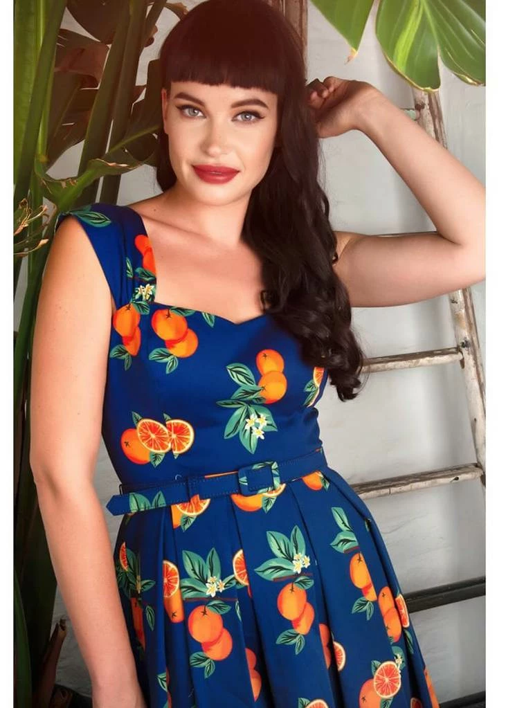 Collectif Jill Oranges 50's Swing Dress Navy 1 Collectif Jill Oranges 50's Swing Dress Navy