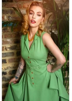 Collectif Caterina 50's Sleeveless Swing Dress Green