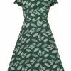 Collectif Misty Leafy Green 50's Swing Dress Green