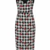 Collectif Kiana Gingham Cherries 50's Pencil Dress Black