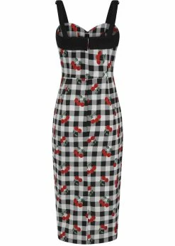 Collectif Kiana Gingham Cherries 50's Pencil Dress Black -succubu shop collectif SS210706C kiana gingham cherries dress blk 1 1024x1024