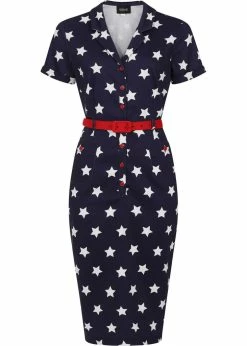Collectif Caterina Stars 50's Pencil Dress Navy