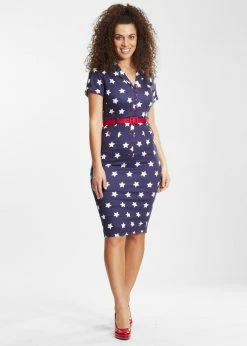 Collectif Caterina Stars 50's Pencil Dress Navy -succubu shop collectif SS210707A caterina stars pencil dress nav 4 1024x1024