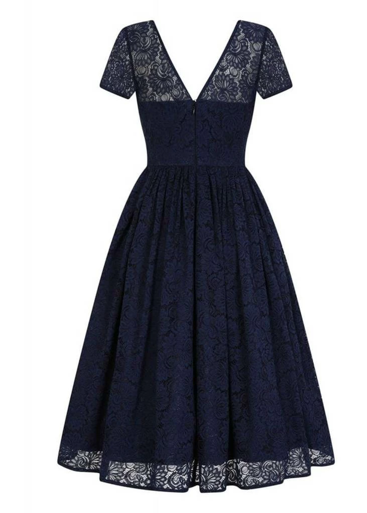 Collectif Nina Lace 50's Swing Dress Navy 4 Collectif Nina Lace 50's Swing Dress Navy - Image 4