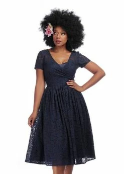 Collectif Nina Lace 50's Swing Dress Navy