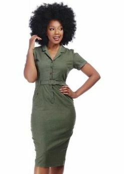 Collectif Caterina Vintage 40's Pencil Dress Olive