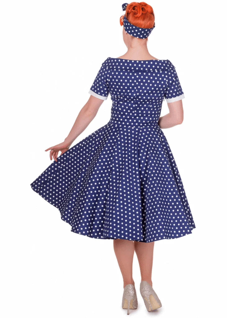 Dolly & Dotty Darlene Polkadot 50's Swing Dress Navy 3 Dolly & Dotty Darlene Polkadot 50's Swing Dress Navy - Image 3