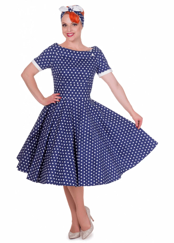 Dolly & Dotty Darlene Polkadot 50's Swing Dress Navy 2 Dolly & Dotty Darlene Polkadot 50's Swing Dress Navy - Image 2