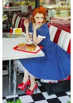 Dolly & Dotty Darlene Polkadot 50's Swing Dress Navy