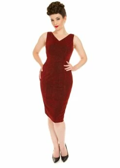 Hearts & Roses Ariel Sparkle 50's Pencil Dress Red