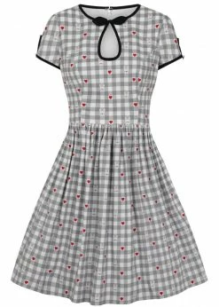 Hell Bunny Hopper Gingham 50's Swing Dress Grey