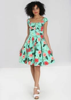 Hell Bunny Moana Hibiscus 50's Swing Dress Mint -succubu shop hell bunny HLB40180 moana mid dress mint 0 1024x1024