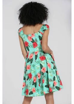 Hell Bunny Moana Hibiscus 50's Swing Dress Mint -succubu shop hell bunny HLB40180 moana mid dress mint 2 1024x1024