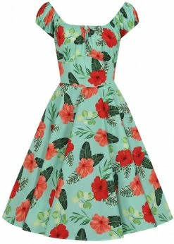 Hell Bunny Moana Hibiscus 50's Swing Dress Mint