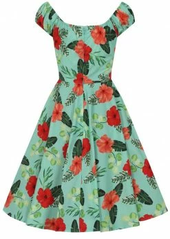 Hell Bunny Moana Hibiscus 50's Swing Dress Mint -succubu shop hell bunny HLB40180 moana mid dress mint 4 1024x1024