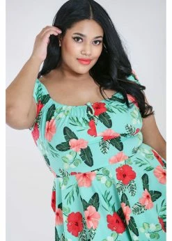 Hell Bunny Moana Hibiscus 50's Swing Dress Mint -succubu shop hell bunny HLB40180 moana mid dress mint 7 1024x1024