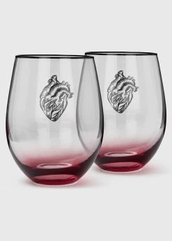 Killstar Ana-Tomic Heart Set Of 2 Wineglasses Black