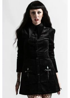 Killstar F Major Cross Corduroy 60's Dress Black