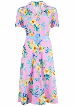 Rock N Romance Charlene Hawaiian 40's A-Line Dress Pink