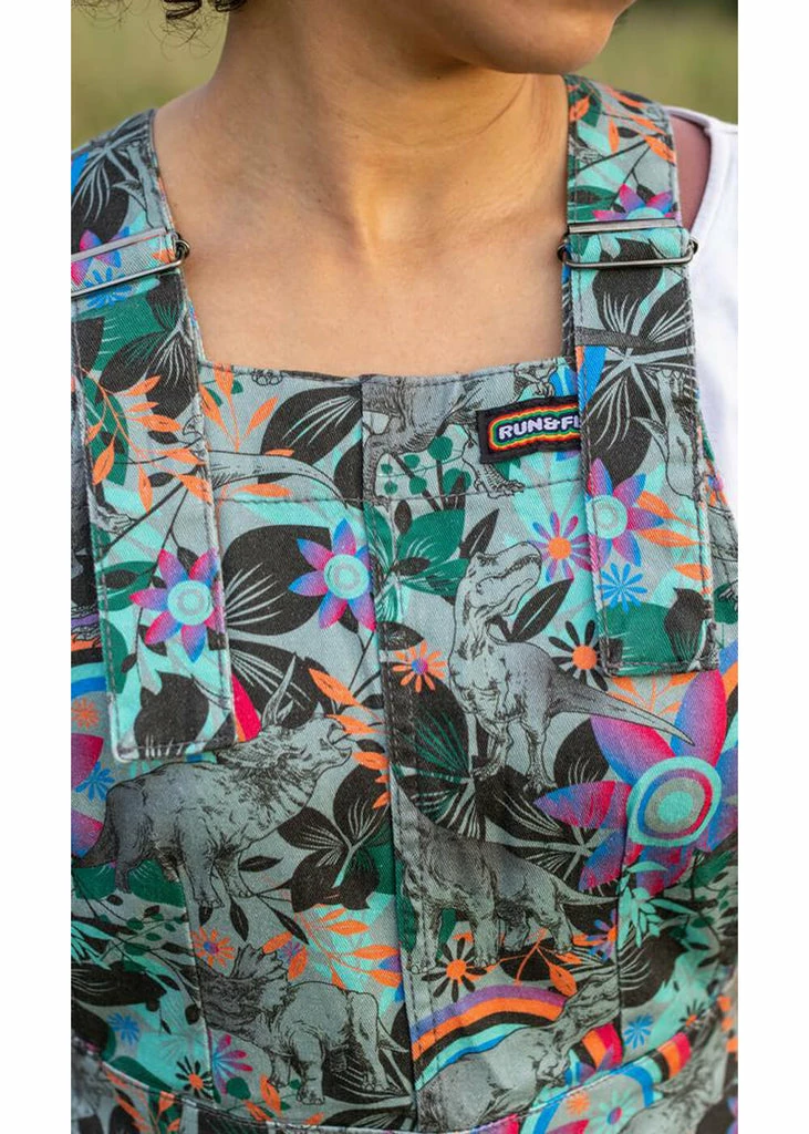 Run And Fly Dinosaur Rainbow 60's Pinafore Dress Grey - Image 2