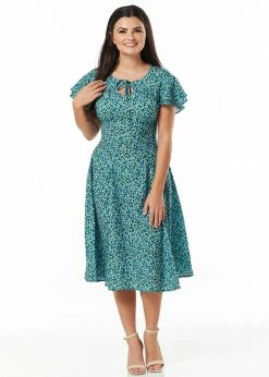 Timeless Vienna Floral 40's Swing Dress Green