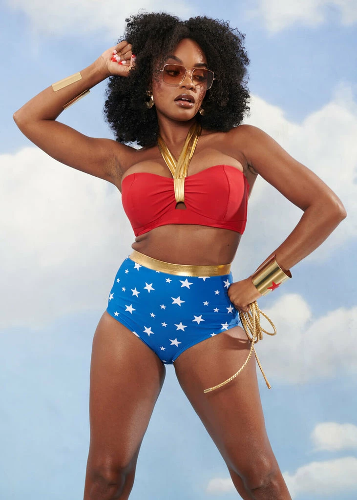 Unique Vintage X DC Comics Wonder Woman Bikini Haltertop Red Gold