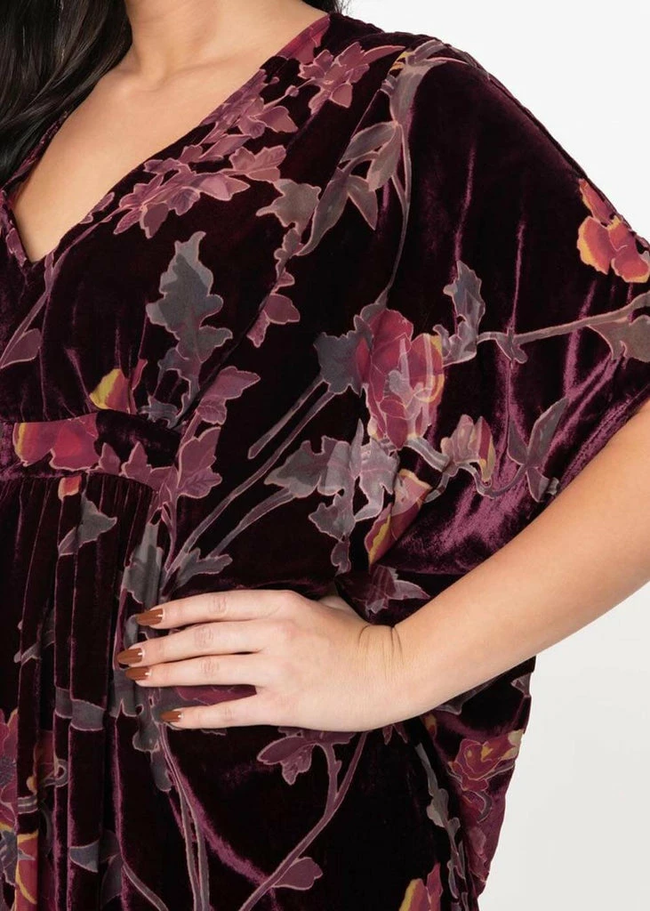 Unique Vintage Burton Devore Floral Velvet 70's Kaftan Dress Wine - Image 4